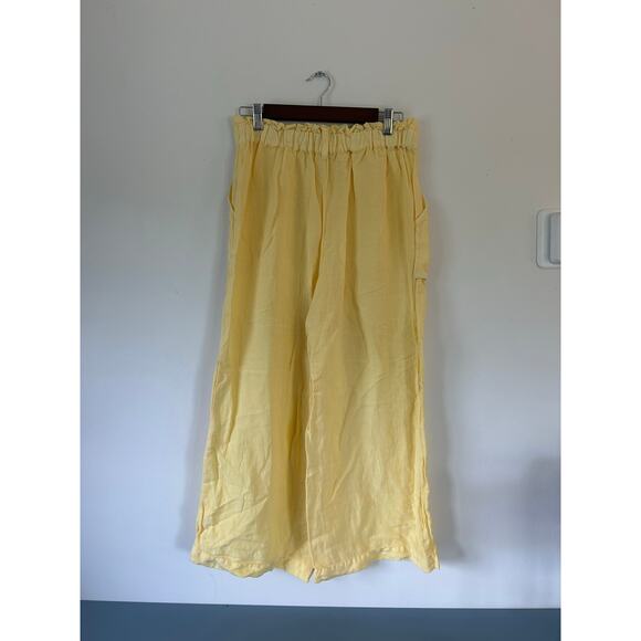 YFB yellow pants women size L butter yellow linen blend pull on wide leg cropped - Picture 3 of 8